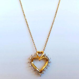 (SOLD) 14K Yellow Gold Heart Shaped x17 Diamond Pendant Necklace